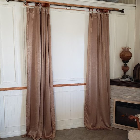 Satin Curtain Panels 2 pc Rod Pocket 110W x 83L Rich Gold Shine - Picture 8 of 10